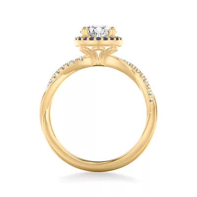 Leighton Diamond Twist And Sapphire Halo Engagement Ring