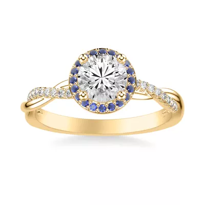 Leighton Diamond Twist And Sapphire Halo Engagement Ring