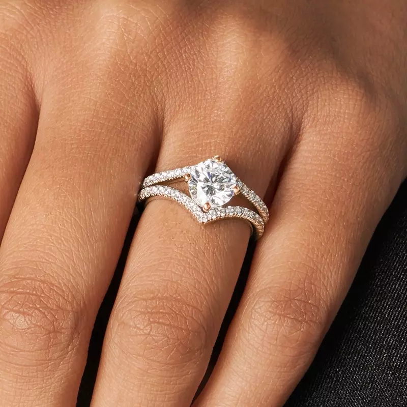 14K Rose Gold Zoe Pavé Chevron Engagement Ring