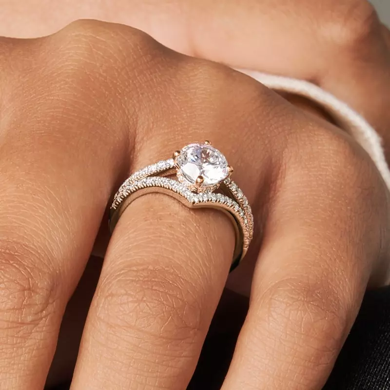 14K Rose Gold Zoe Pavé Chevron Engagement Ring