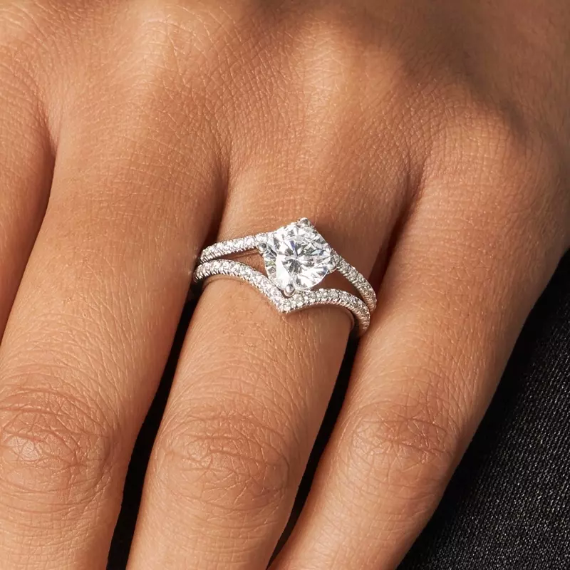 14K White Gold Zoe Pavé Chevron Engagement Ring