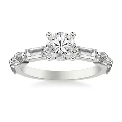 Leeds Baguette and Marquise Lab Engagement Ring