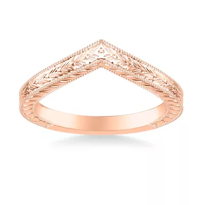 Bellavere Vintage Engraved Chevron Wedding Band