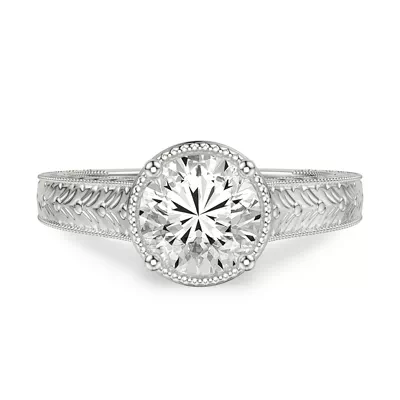 Bellavere Vintage Beaded Halo Engagement Ring