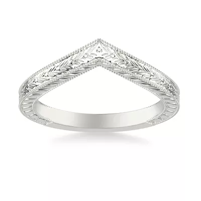 Bellavere Vintage Engraved Chevron Wedding Band