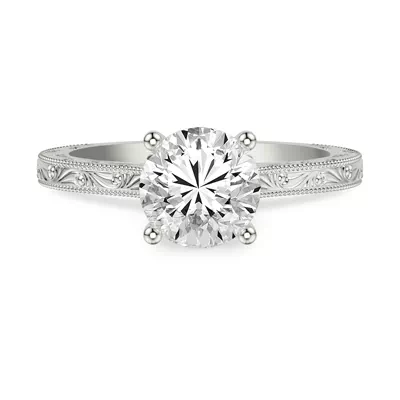 Islay Hand-Engraved Hidden Halo Lab Engagement Ring (2mm)