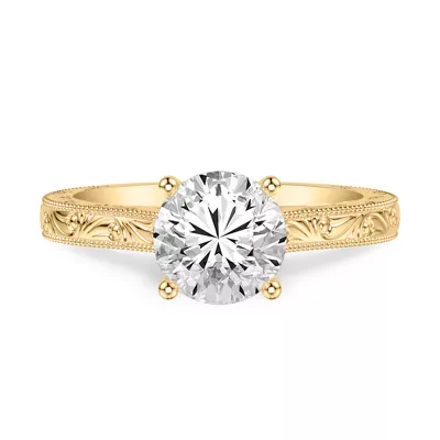 Islay Hand-Engraved Hidden Halo Lab Engagement Ring (2.5mm)