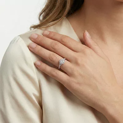Jillian Contemporary Prong Halo Engagement Ring