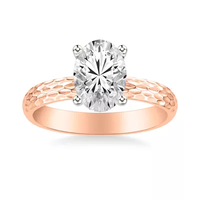 Geometric Hammered Solitaire Engagement Ring