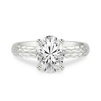 Geometric Hammered Solitaire Engagement Ring