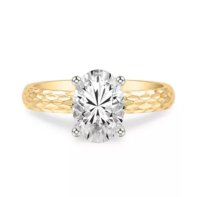 Geometric Hammered Solitaire Engagement Ring