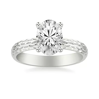 Geometric Hammered Solitaire Engagement Ring