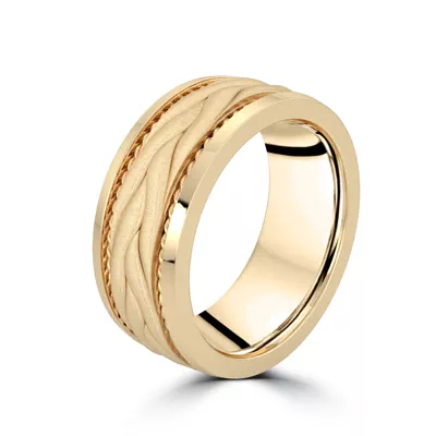 Hand-Engraved Wave Rope Edge Comfort Fit Band (8mm)