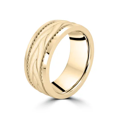 Hand-Engraved Wave Rope Edge Comfort Fit Band (8mm)