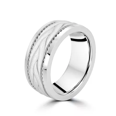 Hand-Engraved Wave Rope Edge Comfort Fit Band (8mm)