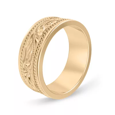 Hand-Engraved Scroll Rope Edge Comfort Fit Band (8mm)