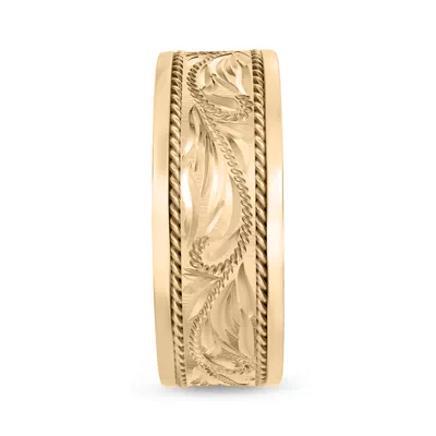 Hand-Engraved Scroll Rope Edge Comfort Fit Band (8mm)