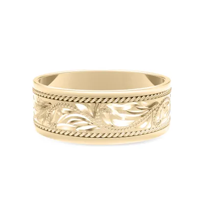 Hand-Engraved Scroll Rope Edge Comfort Fit Band (8mm)