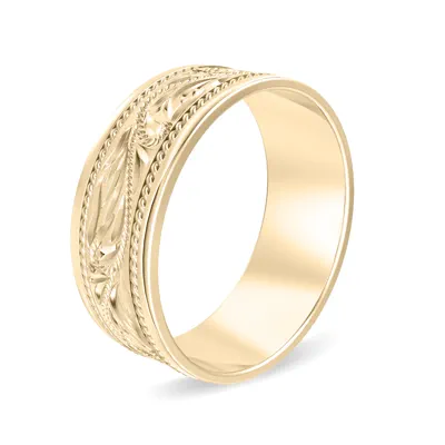 Hand-Engraved Scroll Rope Edge Comfort Fit Band (8mm)