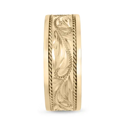 Hand-Engraved Scroll Rope Edge Comfort Fit Band (8mm)