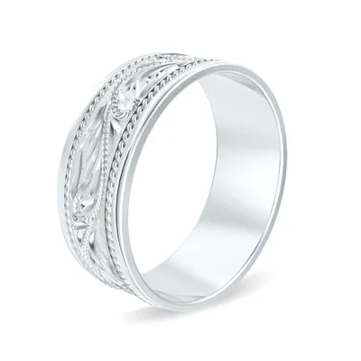 Hand-Engraved Scroll Rope Edge Comfort Fit Band (8mm)