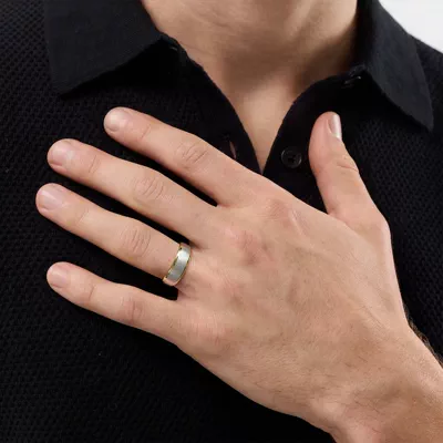 Two-Tone Satin Center Beveled Edge Comfort Fit Band (6mm)
