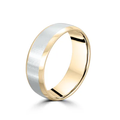 Two-Tone Satin Center Beveled Edge Comfort Fit Band (6mm)
