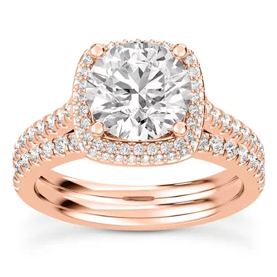 Isolde Double-Beveled Halo Engagement Ring