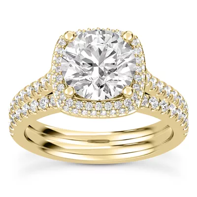 Isolde Double-Beveled Halo Engagement Ring