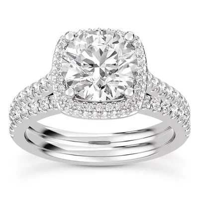 Isolde Double-Beveled Halo Engagement Ring
