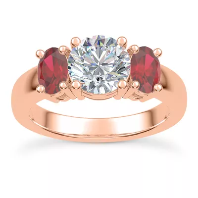 Mavrica Oval Ruby Three-Stone Engagement Ring