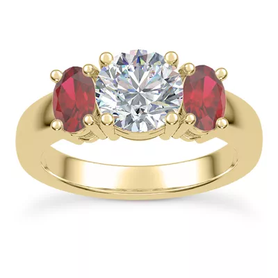 Mavrica Oval Ruby Three-Stone Engagement Ring
