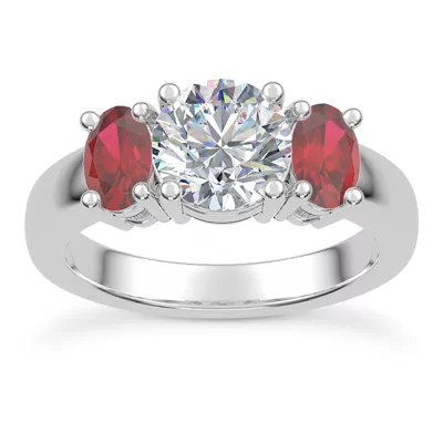 Mavrica Oval Ruby Three-Stone Engagement Ring