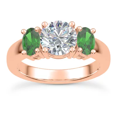 Mavrica Oval-Shaped Emerald Three-Stone Engagement Ring