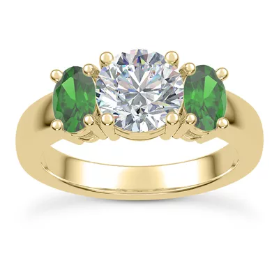 Mavrica Oval-Shaped Emerald Three-Stone Engagement Ring