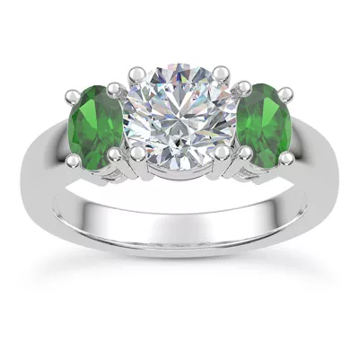 Mavrica Oval-Shaped Emerald Three-Stone Engagement Ring