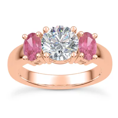 Mavrica Oval Pink Sapphire Three-Stone Engagement Ring