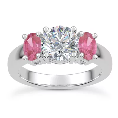 Mavrica Oval Pink Sapphire Three-Stone Engagement Ring