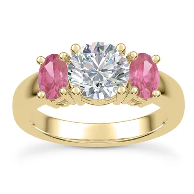 Mavrica Oval Pink Sapphire Three-Stone Engagement Ring