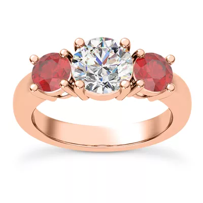 Mavrica Round Ruby Three-Stone Engagement Ring