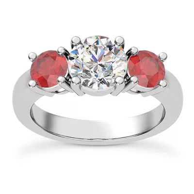 Mavrica Round Ruby Three-Stone Engagement Ring