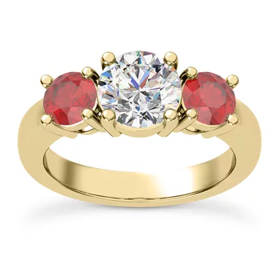 Mavrica Round Ruby Three-Stone Engagement Ring