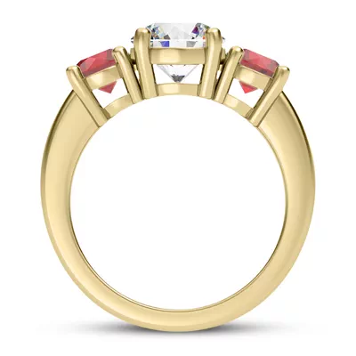 Mavrica Round Ruby Three-Stone Engagement Ring
