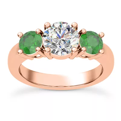 Mavrica Round Emerald Three-Stone Engagement Ring