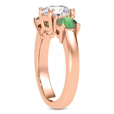 Mavrica Round Emerald Three-Stone Engagement Ring