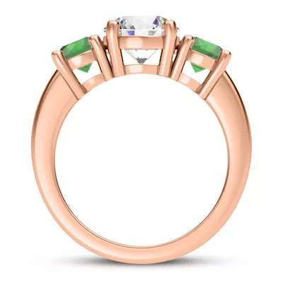 Mavrica Round Emerald Three-Stone Engagement Ring