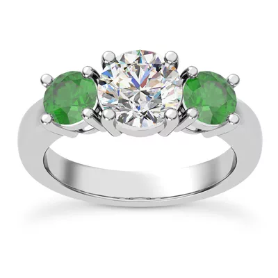Mavrica Round Emerald Three-Stone Engagement Ring