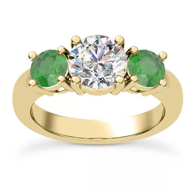 Mavrica Round Emerald Three-Stone Engagement Ring