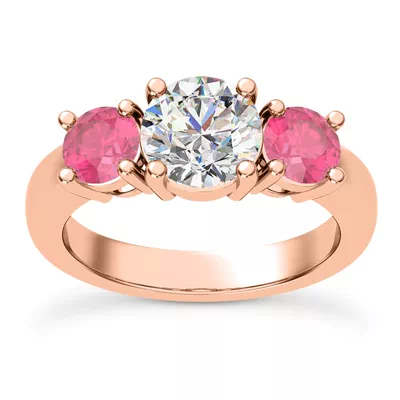Mavrica Round Pink Sapphire Three-Stone Engagement Ring
