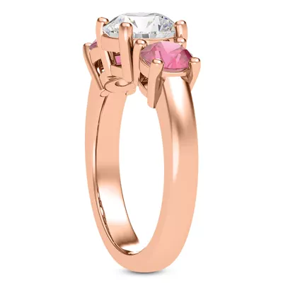Mavrica Round Pink Sapphire Three-Stone Engagement Ring